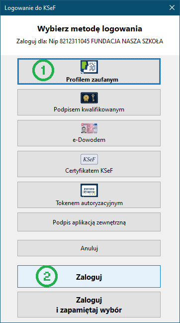 Wybór metody logowania